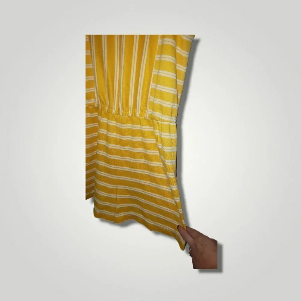 Yellow and white striped copper key girls romper XL Butter Yellow